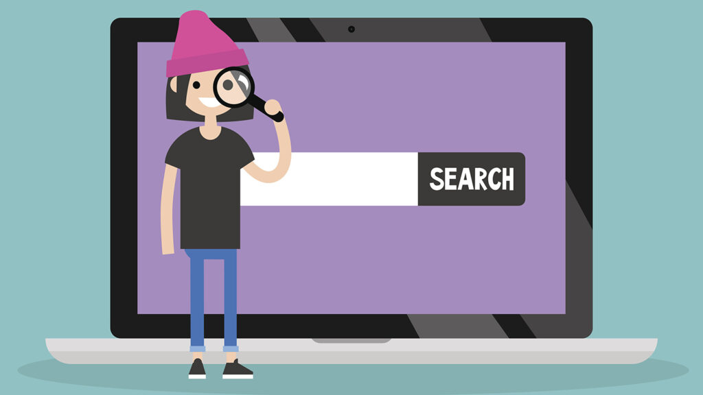 Search Intent Illustration with girl holding a magnifying glass